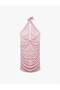 Draped Halter Neck Mini Dress with Seashell Detailing Lining - 4