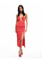 Strapless Midi Dress with Halter Neck Detail Draped Slit - 2