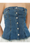 Strapless Buttoned Denim Top - 5