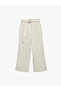 Modal Fabric Belt Detailed Pocketed Straight Wide Leg Pants - 3