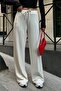 Women's Ecru Ribbed Detailed Soft Modal Textured Straight Cut Trousers