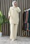 Bearish Tricot Set Knitwear Fabric Women's Ecru Bear Embroidered Pants Set
