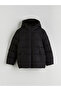 Kids Black Hooded Boy's Puffer Coat