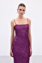 Long Sequin Dress with Straps - Plum - 7