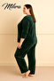 480-09-25 Velvet Fabric Crew Neck Long Sleeve Plus Size Women's Pajama Set - 7