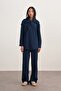 Women's 3-Piece Pants Set with Shawl Accessories Navy Blue