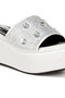 Women Diamante & Rhinestone Flatform Sandals in White - 5