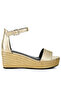 Women Faux Leather Snake Wedge Espadrilles in Gold - 2