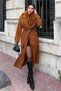Women's Pocket Detailed Belted Collar Fur Full Length Cashmere Coat Nbstr1003 - 4