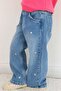 Girl's Jean Pants with Daisy Embroidery and Buttons, Ages 1.5-5, Light Blue - 4