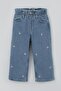 Girl's Jean Pants with Daisy Embroidery and Buttons, Ages 1.5-5, Light Blue - 5