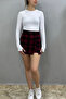 Women's Plaid Burgundy Patterned Winter Slit Short Skirt