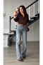 Light Blue Belted Stretch Fabric Straight Jean - 6