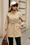 Women's Premium Zippered Striped Beige Short Trench Coat
