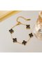 Steel Bracelet Four Leaf Small Clover Black Stone Length 18 cm Gold - 5