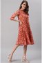 Premium orange poly georgette dress with red flower prints - Indo Western wear - IDH00005 - 3