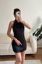 Black Backless Low Neck Tie Dress - 3