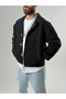 Men's Black Plush Cardigan with Cashmere Detail Coc2586 - 2