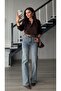 Light Blue Belted Stretch Fabric Straight Jean - 5