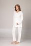 Women's Shawl Collar Lace Detailed Adjustable Waist Maternity 3-Piece Pajama Set - 4