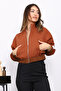 Tan Zippered Three-Thread Sweat Cardigan