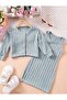 Girls Skirt Set, Long Sleeve Plush Warm Jacket and Buttoned Casual Plain Ribbed Dress Two Piece Set - 2
