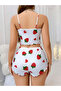 Women's White Strawberry Patterned Shorts Pajama Set 5053 - 2