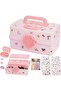 Cute Hair Accessories Organizer for Girls, 3-Layer Pink Storage Box with Handle