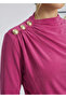 Women's Fuchsia Boat Neck Shoulder Buttoned Long Sleeve Sandy Fabric Blouse