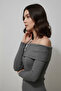 Women's Madonna Collar Fleece-Lined Gray Blouse - 8