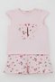 Baby Girl Shorts Set Flower Printed Butterfly Embroidered Button Accent Pieces 6 Months-2 Years, Pink