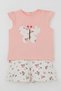 Baby Girl Shorts Set Flower Printed Butterfly Embroidered Button Accent Pieces 6 Months-2 Years, Salmon