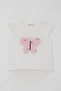 Baby Girl Shorts Set Flower Printed Butterfly Embroidered Button Accent Pieces 6 Months-2 Years, Ecru - 2