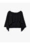 Slim Fit Round Neck Bat Sleeve Poncho Sweater - 3