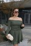 With Bouquet Women's Thin Scuba Fabric Skirt Double Layer Madonna Collar Long Sleeve Mini Dress - 4