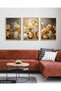 Flowers in Gold Vase 3 Piece Natural Wood Framed Painting - 5