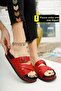 Red Women's Wedge Heel Orthopedic Daily Heeled Slippers