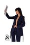Black Striped Women's Blazer Jacket and Flared Trousers Set - 6
