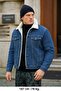 Men's Plush Fur Basic Casual Blue Denim Jacket - 2
