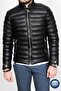 Men's Black Slim Fit Furry Puffer Leather Coat with Inner Pocket - 2