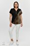 Plus Size New Season Zip Comfort Model Cross Leopard Short Sleeve Combed Cotton Tunic T-Shirt - 8