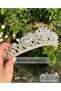 Aluna White Crystal Stone with Pearls Luxury Design Engagement Bridal Tiara Metal Crown High Authentic Motif - 3