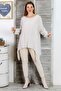 Italian Beige Round Neck Long Sleeve Casual Linen Blended Asymmetrical Knitted Tunic - 4
