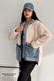 Women's Beige Snap Button Denim Garnished Hooded Plush Jacket - 5