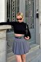 Charcoal Fully Pleated Belted Lined Mini Skirt with Shorts for Women - 3