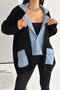 Women's Black Standard Size Snap Button Double Pocket Denim Denim Detailed Design Oversize Knitwear Cardigan