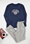 Men’s Navy Regular Fit Printed Knitted 100% Cotton Pajama Set TMNAW25PT00006