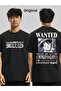تي شيرت One Piece Monkey D. Luffy Wanted مطبوع من الأمام والخلف للجنسين باللون الأسود