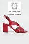 WOMEN'S RED GENUINE NATURAL LEATHER HEELED SANDALS, NUMBER 35-40