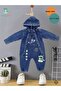 Unisex Child Baby Denim (JEANS) Printed Hooded Romper Jumpsuit (3/6/9/12/18/24) Months - 3